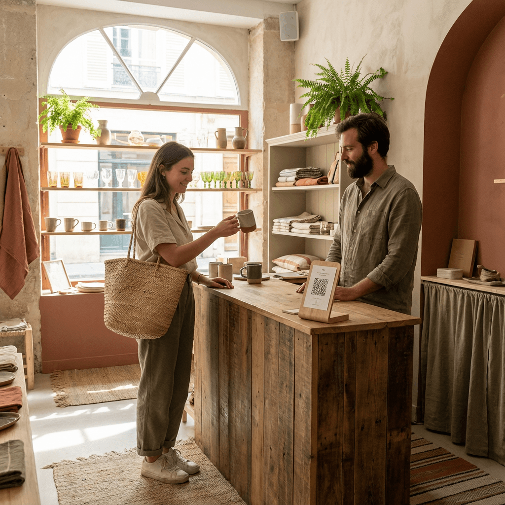 Client scannant un QR code Ludofy dans une boutique