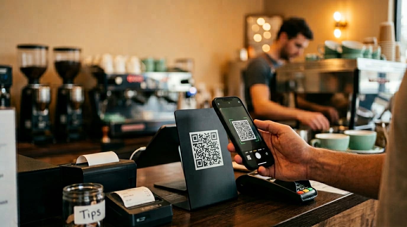 Roue de la fortune QR Ludofy présentée sur un comptoir de restaurant