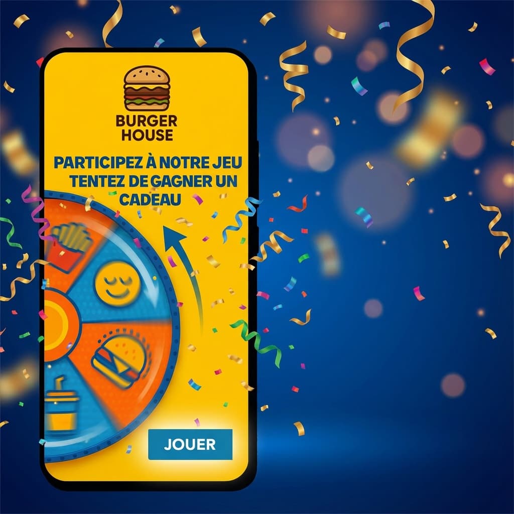 Roue de la fortune Ludofy en train de tourner avec confettis et suspense